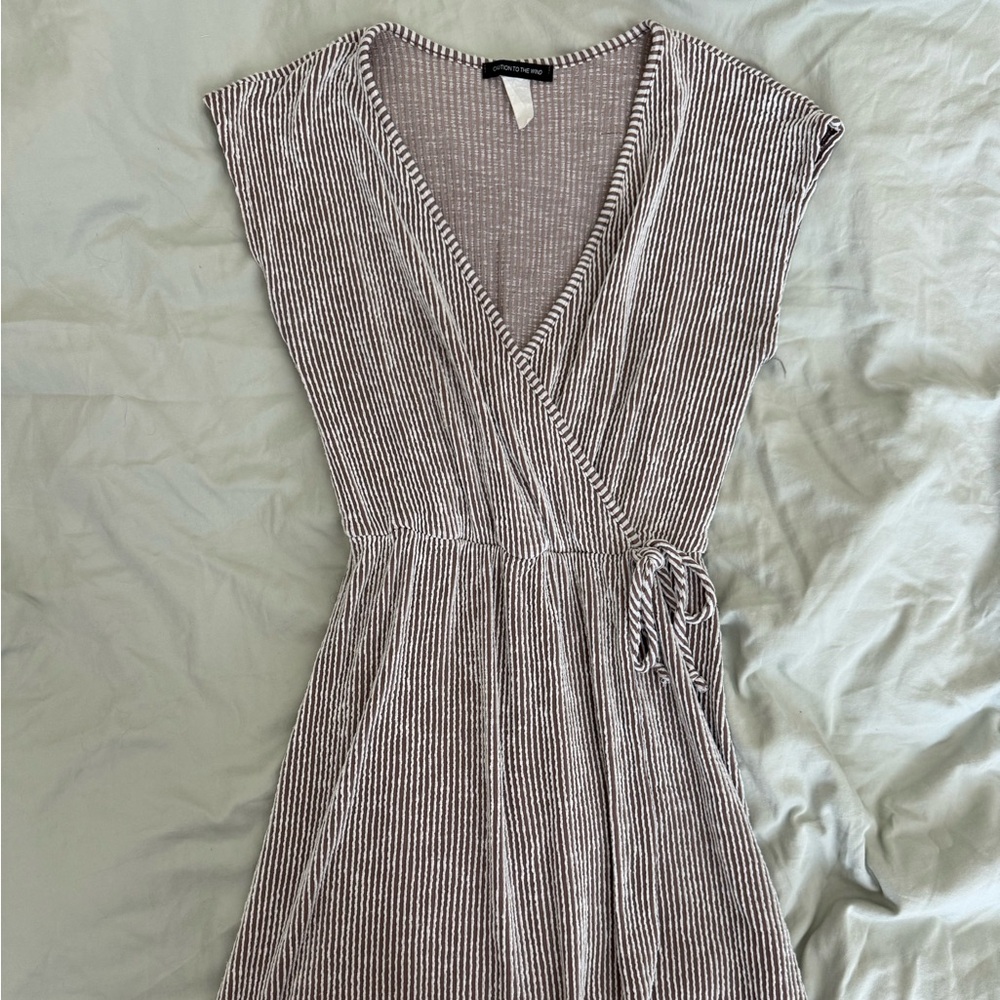 Brown and white Striped Wrap Dress size medium
